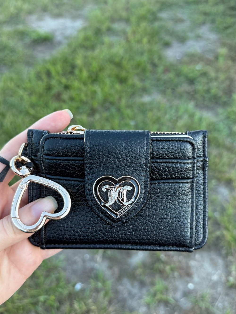 Juicy Couture Black Pebbled Cardholder with Heart Key Charm